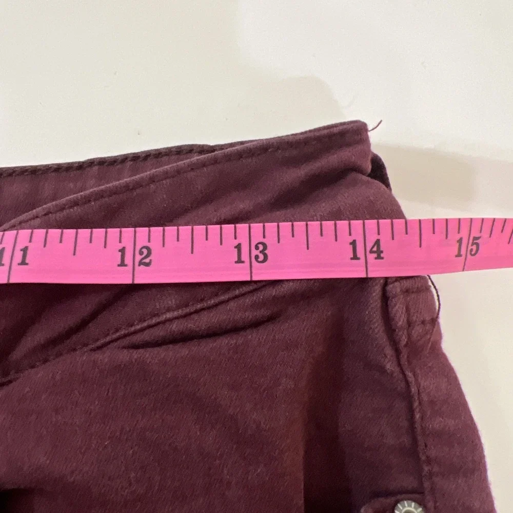 Angel Kiss Sz 9 Burgundy Mid‎ Rise Distressed  Frayed Jean Shorts